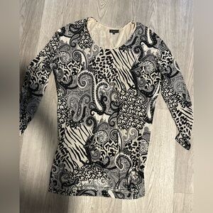 Etro Black and White Paisley Long Sleeve Top